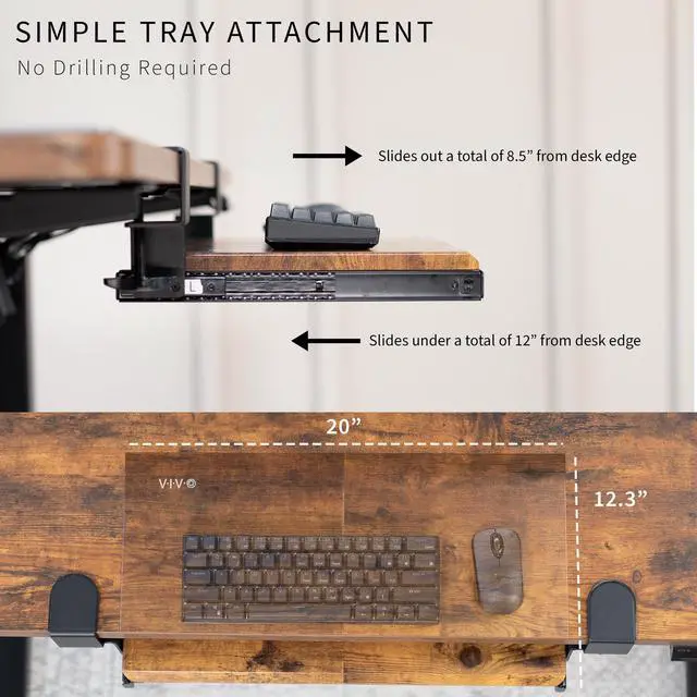 Alt view image 6 of 7 - VIVO Rustic Vintage Brown Small Clamp-on Keyboard and Mouse Under Desk Tray