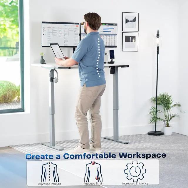 Alt view image 3 of 7 - VIVO Electric 55 x 28 Stand Up Desk, White Table Top, Gray Frame