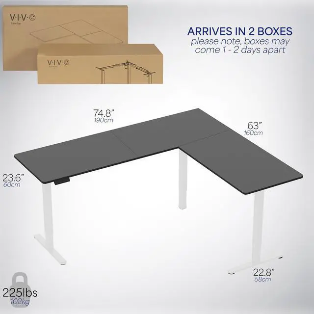 Alt view image 6 of 7 - VIVO Black / White Electric 75" x 63" Corner Standing Desk, L-Shaped Workstation