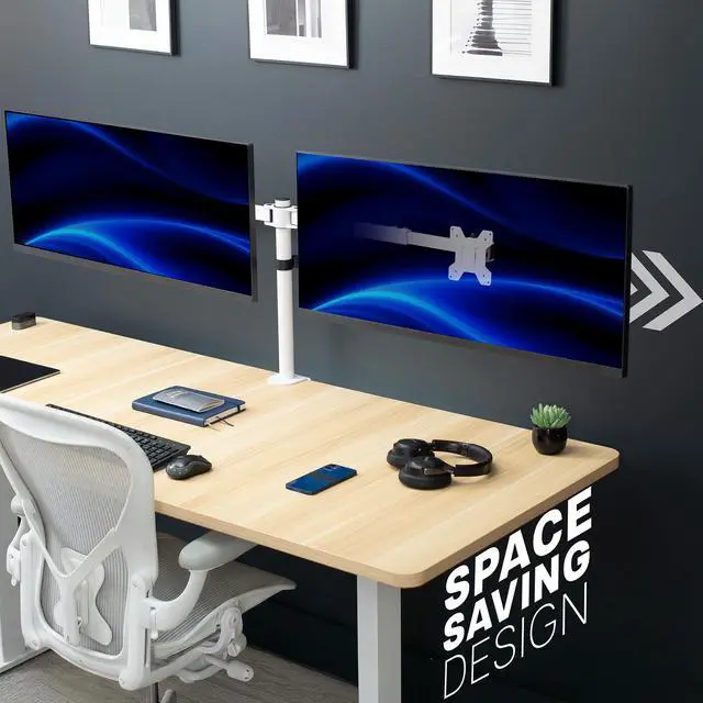 Alt view image 2 of 7 - VIVO White Telescoping Dual Ultrawide 27" to 38" Monitor Heavy Duty Desk Mount