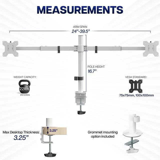 Alt view image 4 of 7 - VIVO White Telescoping Dual Ultrawide 27" to 38" Monitor Heavy Duty Desk Mount