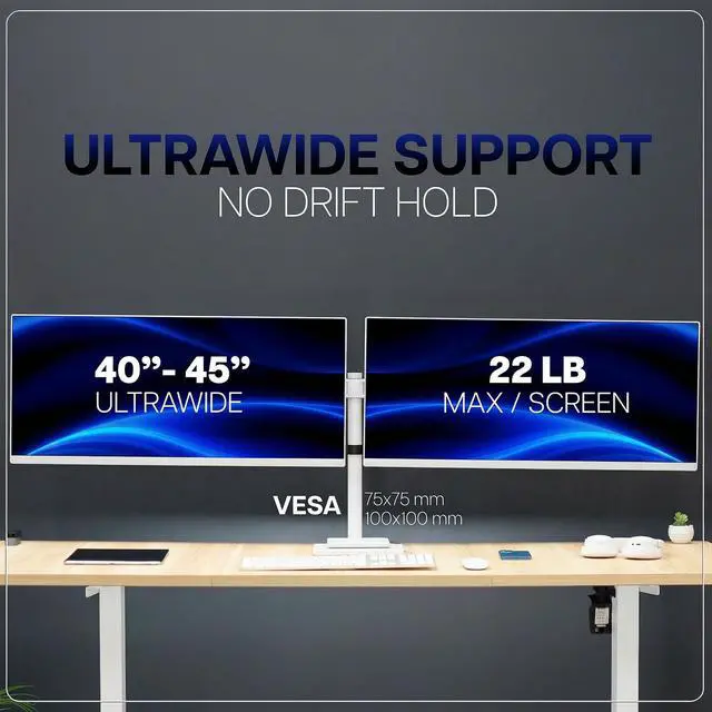 Alt view image 6 of 7 - VIVO White Telescoping Dual Ultrawide 27" to 38" Monitor Heavy Duty Desk Mount