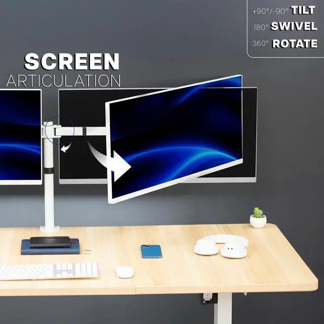 Alt view image 7 of 7 - VIVO White Telescoping Dual Ultrawide 27" to 38" Monitor Heavy Duty Desk Mount