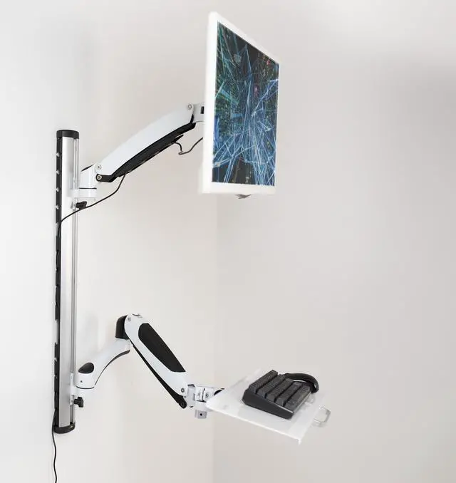 Alt view image 2 of 7 - VIVO White Sit-Stand Wall Mount Counterbalance Monitor Keyboard Workstation