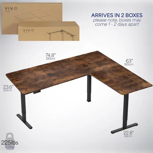 Alt view image 6 of 7 - VIVO Rustic Vintage Brown / Black Electric 75" x 63" Corner Desk Workstation