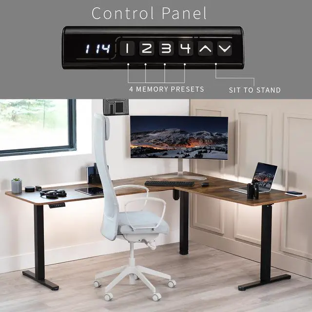 Alt view image 5 of 7 - VIVO Rustic Vintage Brown / Black Electric 75" x 63" Corner Desk Workstation