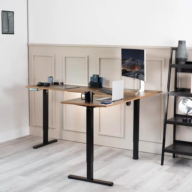 Alt view image 7 of 7 - VIVO Rustic Vintage Brown / Black Electric 75" x 63" Corner Desk Workstation