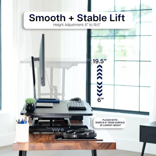 Alt view image 6 of 7 - VIVO Black Tilting Height Adjustable 36" Desk Riser, Single Top Converter