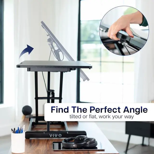 Alt view image 5 of 7 - VIVO Black Tilting Height Adjustable 36" Desk Riser, Single Top Converter