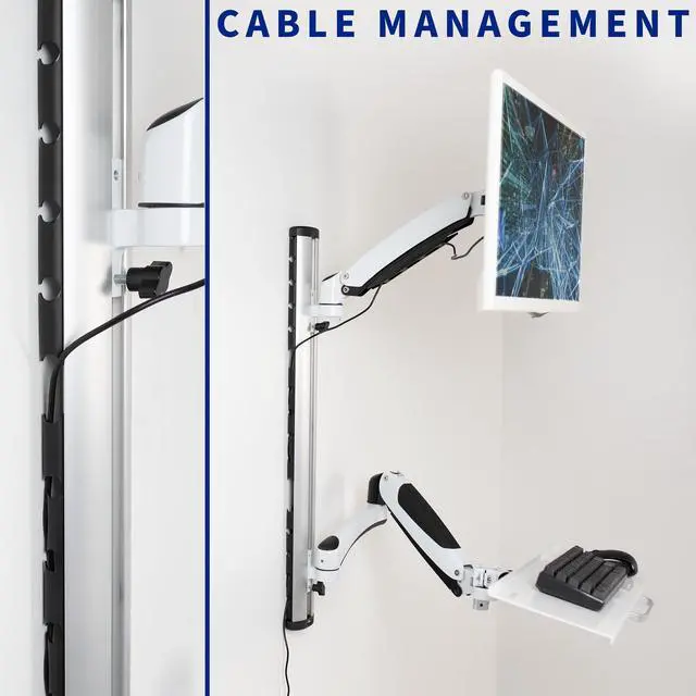 Alt view image 7 of 7 - VIVO White Sit-Stand Wall Mount Counterbalance Monitor Keyboard Workstation