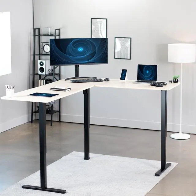 Alt view image 2 of 7 - VIVO Light Wood / Black Electric 75" x 63" Corner Desk Workstation