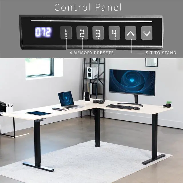 Alt view image 5 of 7 - VIVO Light Wood / Black Electric 75" x 63" Corner Desk Workstation