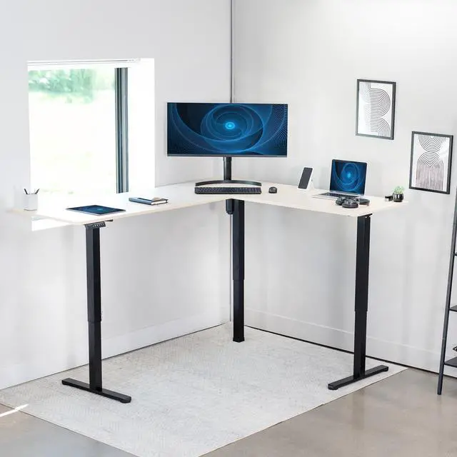 Alt view image 7 of 7 - VIVO Light Wood / Black Electric 75" x 63" Corner Desk Workstation