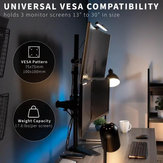 Alt view image 3 of 7 - VIVO Triple Monitor Desk Stand Mount Standing Adjustable for 3 Screens up to 30"