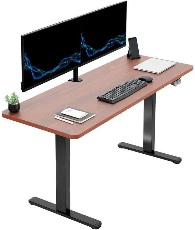 Alt view image 2 of 7 - VIVO Electric 60 x 24 Stand Up Desk Workstation | Dark Walnut Table Top, Black Frame