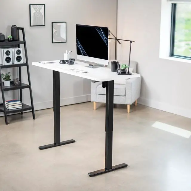 Alt view image 2 of 7 - VIVO Electric 60 x 24 Stand Up Desk Workstation | White Table Top, Black Frame