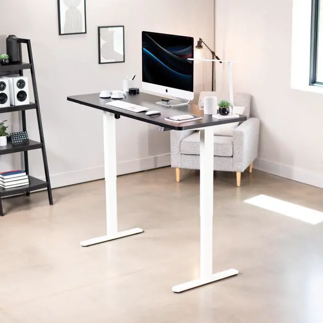 Alt view image 2 of 7 - VIVO Electric 60 x 24 Stand Up Desk Workstation | Black Table Top, White Frame