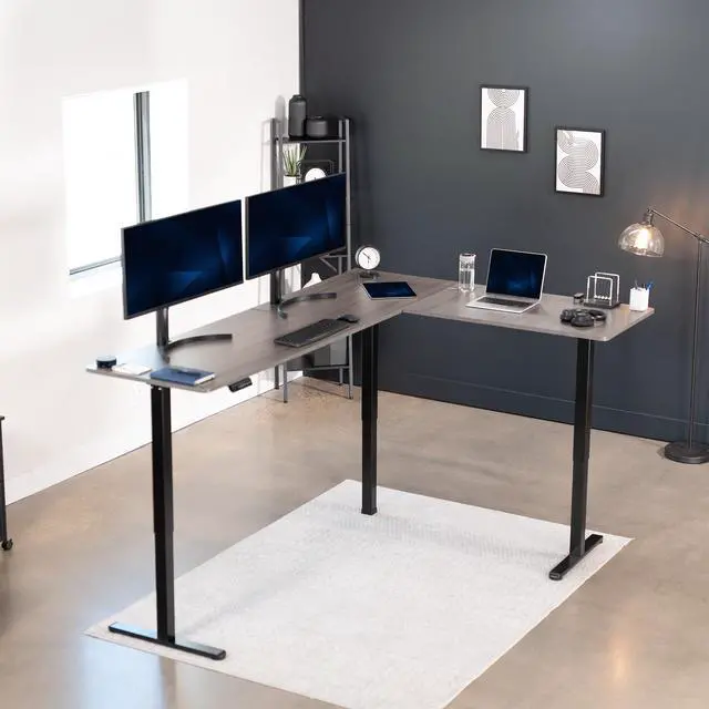 Alt view image 2 of 7 - VIVO Gray / Black Electric 84" x 63" Corner Desk, L-Shaped Workstation