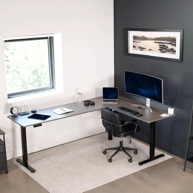 Alt view image 7 of 7 - VIVO Gray / Black Electric 84" x 63" Corner Desk, L-Shaped Workstation
