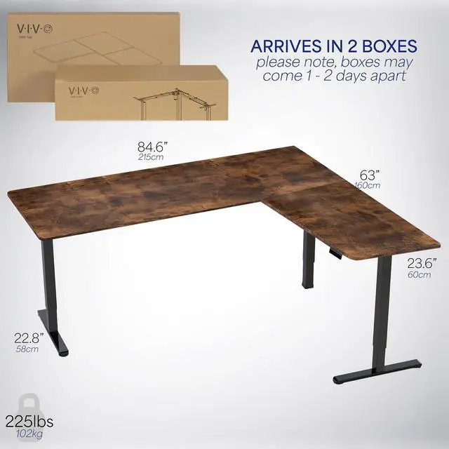 Alt view image 6 of 7 - VIVO Vintage Brown / Black Electric 84" x 63" Corner Desk, L-Shaped Workstation