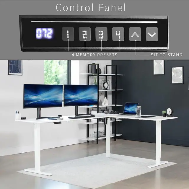 Alt view image 5 of 7 - VIVO White Electric 84" x 63" Corner Standing Desk, L-Shaped Workstation