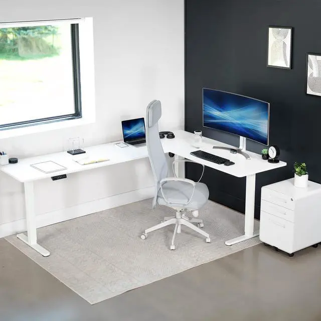 Alt view image 7 of 7 - VIVO White Electric 84" x 63" Corner Standing Desk, L-Shaped Workstation