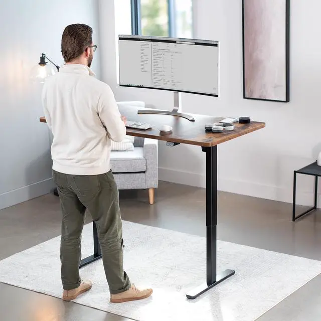 Alt view image 2 of 7 - VIVO Electric 60 x 30 Stand Up Desk, Vintage Brown Table Top, Black Frame
