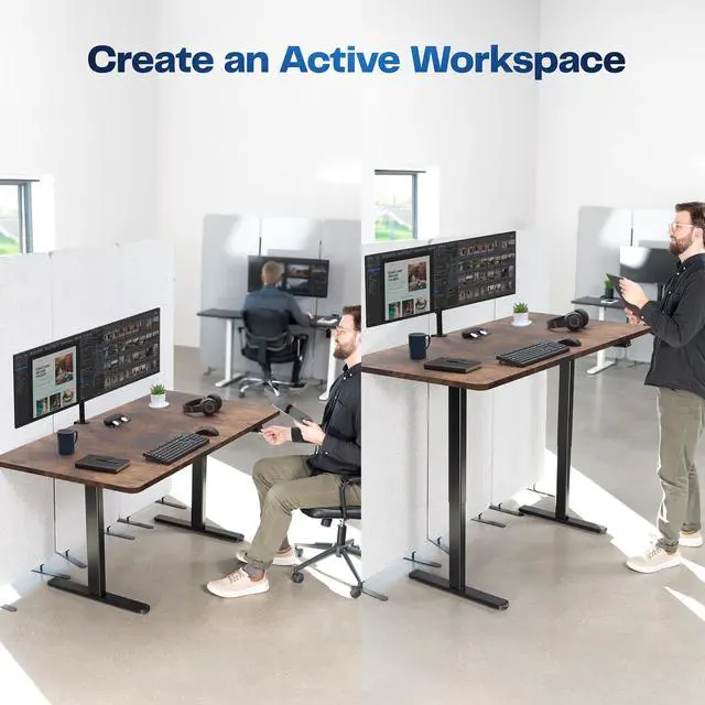 Alt view image 4 of 7 - VIVO Electric 60 x 30 Stand Up Desk, Vintage Brown Table Top, Black Frame