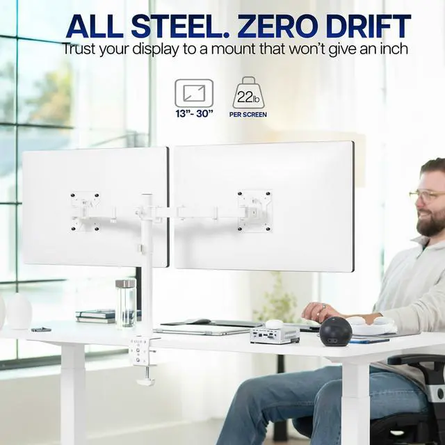 Alt view image 2 of 7 - VIVO White Dual Monitor Desk Mount Adjustable Stand, Fits Screens up to 32"