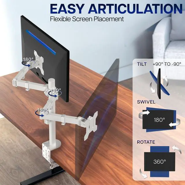 Alt view image 3 of 7 - VIVO White Dual Monitor Desk Mount Adjustable Stand, Fits Screens up to 32"