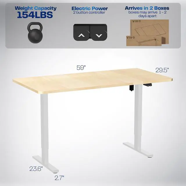 Alt view image 3 of 7 - VIVO Electric 60 x 30 Stand Up Desk, Light Wood Table Top, White Frame