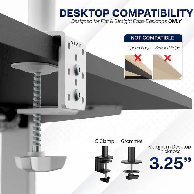 Alt view image 6 of 7 - VIVO White Dual Monitor Desk Mount Adjustable Stand, Fits Screens up to 32"