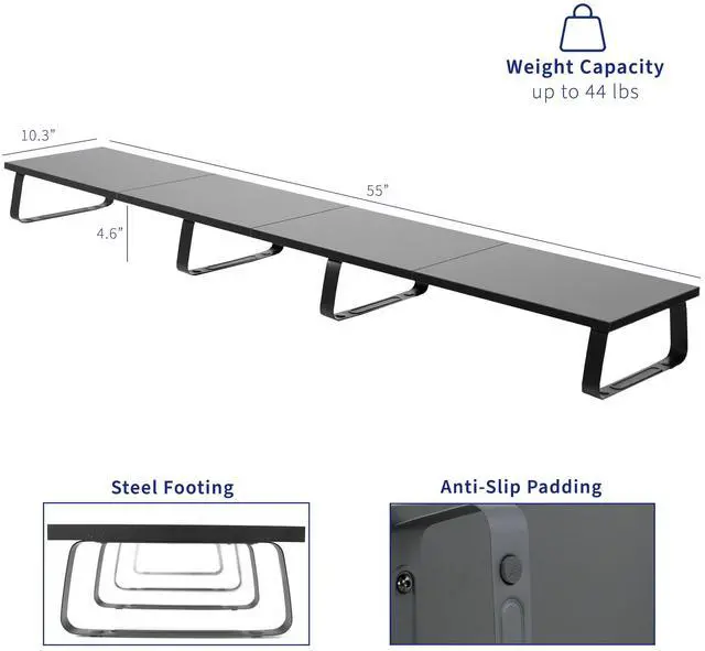 Alt view image 3 of 7 - VIVO Black Wood 55" Wide Desktop Stand Ergonomic TV Monitor Riser Desk Organizer