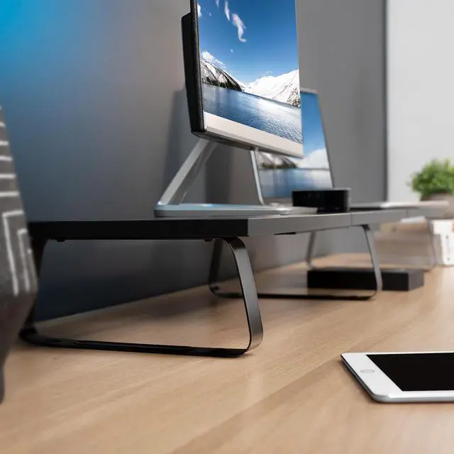 Alt view image 5 of 7 - VIVO Black Wood 55" Wide Desktop Stand Ergonomic TV Monitor Riser Desk Organizer