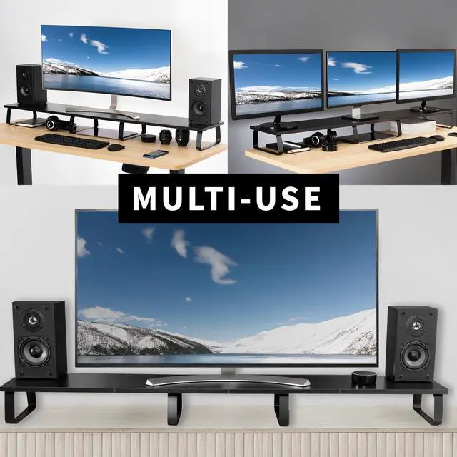 Alt view image 6 of 7 - VIVO Black Wood 55" Wide Desktop Stand Ergonomic TV Monitor Riser Desk Organizer