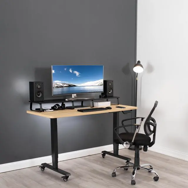 Alt view image 7 of 7 - VIVO Black Wood 55" Wide Desktop Stand Ergonomic TV Monitor Riser Desk Organizer