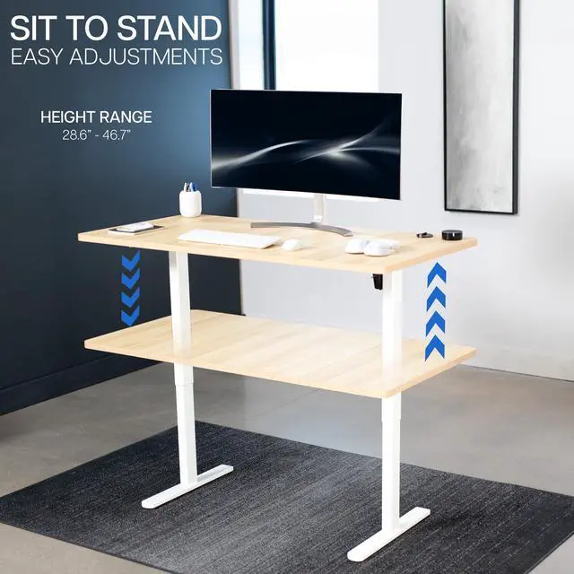 Alt view image 6 of 7 - VIVO Electric 60 x 30 Stand Up Desk, Light Wood Table Top, White Frame