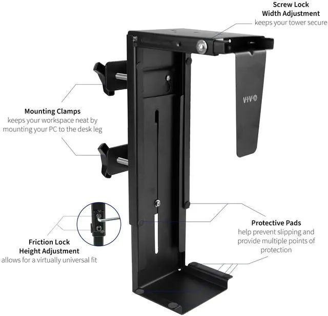 Alt view image 4 of 7 - VIVO Steel Adjustable Clamp-on Desk Leg PC Mount, Computer Case CPU Holder