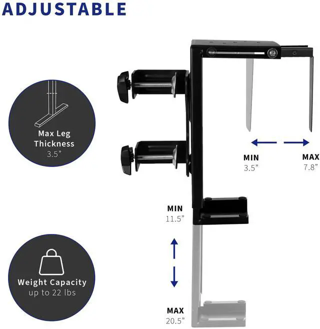 Alt view image 5 of 7 - VIVO Steel Adjustable Clamp-on Desk Leg PC Mount, Computer Case CPU Holder