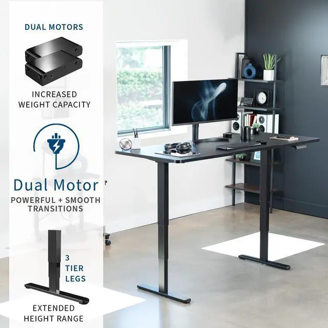 Alt view image 2 of 7 - VIVO Electric 71 x 30 Stand Up Desk Workstation, Black Table Top, Black Frame