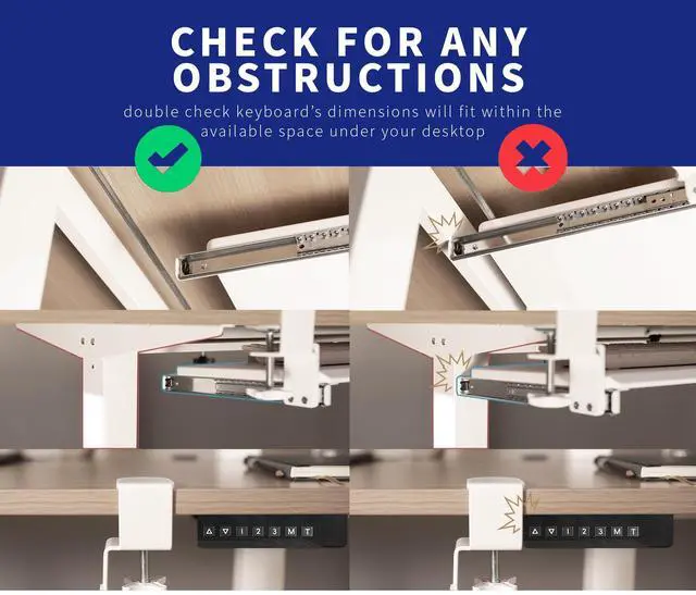 Alt view image 7 of 7 - VIVO White Extra Sturdy Clamp-on Computer Keyboard Tray with Pencil Drawer