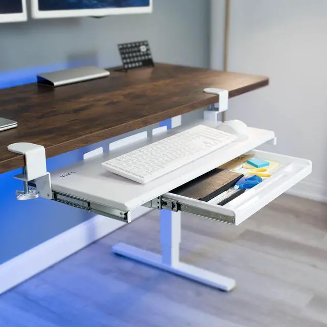 Alt view image 4 of 7 - VIVO White Extra Sturdy Clamp-on Computer Keyboard Tray with Pencil Drawer