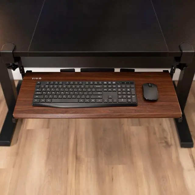 Alt view image 2 of 7 - VIVO Dark Walnut Clamp-on Height Adjustable Keyboard & Mouse Under Desk Tray
