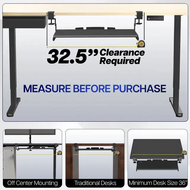 Alt view image 3 of 7 - VIVO Dark Walnut Clamp-on Height Adjustable Keyboard & Mouse Under Desk Tray