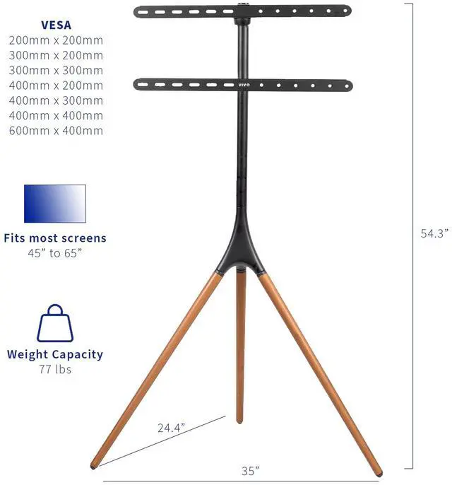 Alt view image 3 of 7 - VIVO Artistic Easel 45" to 65" Screen Studio TV Tripod Adjustable Floor Stand