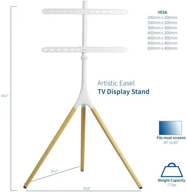 Alt view image 2 of 7 - VIVO White Artistic Easel 45" to 65" Screen TV Tripod Adjustable Floor Stand