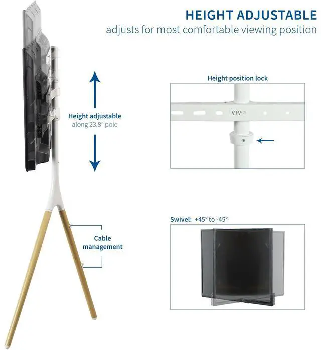 Alt view image 3 of 7 - VIVO White Artistic Easel 45" to 65" Screen TV Tripod Adjustable Floor Stand