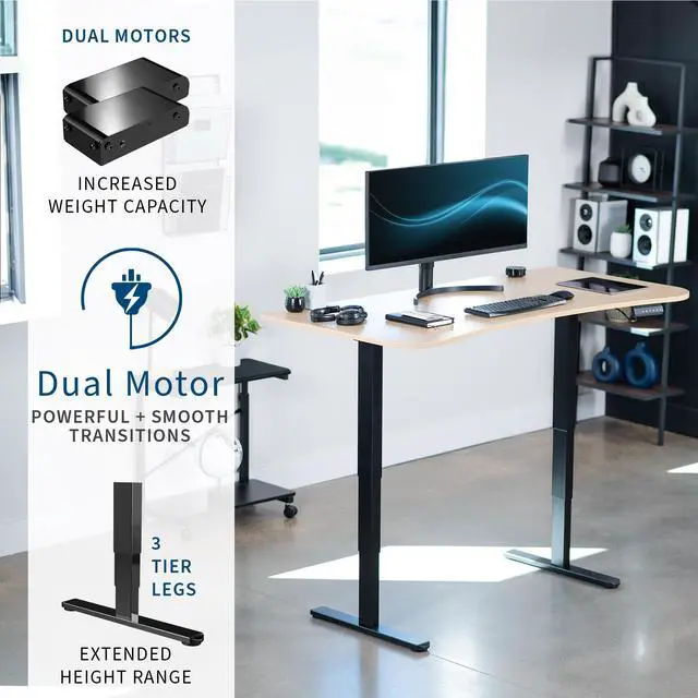 Alt view image 2 of 7 - VIVO Electric 63" x 32" Stand Up Desk, Light Wood Table Top, Black Frame