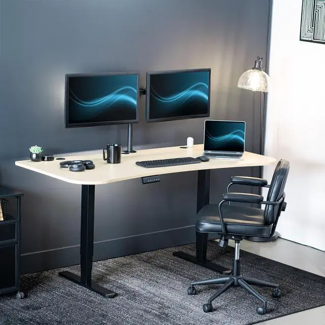 Alt view image 3 of 7 - VIVO Electric 63" x 32" Stand Up Desk, Light Wood Table Top, Black Frame