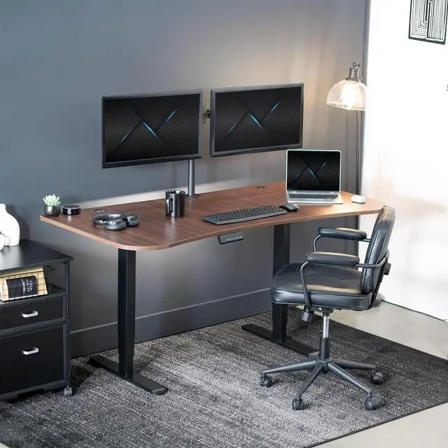Alt view image 3 of 7 - VIVO Electric 63" x 32" Stand Up Desk, Dark Walnut Table Top, Black Frame